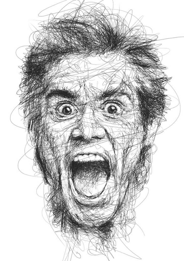 750x1060 Scribble Style Portraits Of Funny Jim Carrey Faces - Funny Face Sketch
