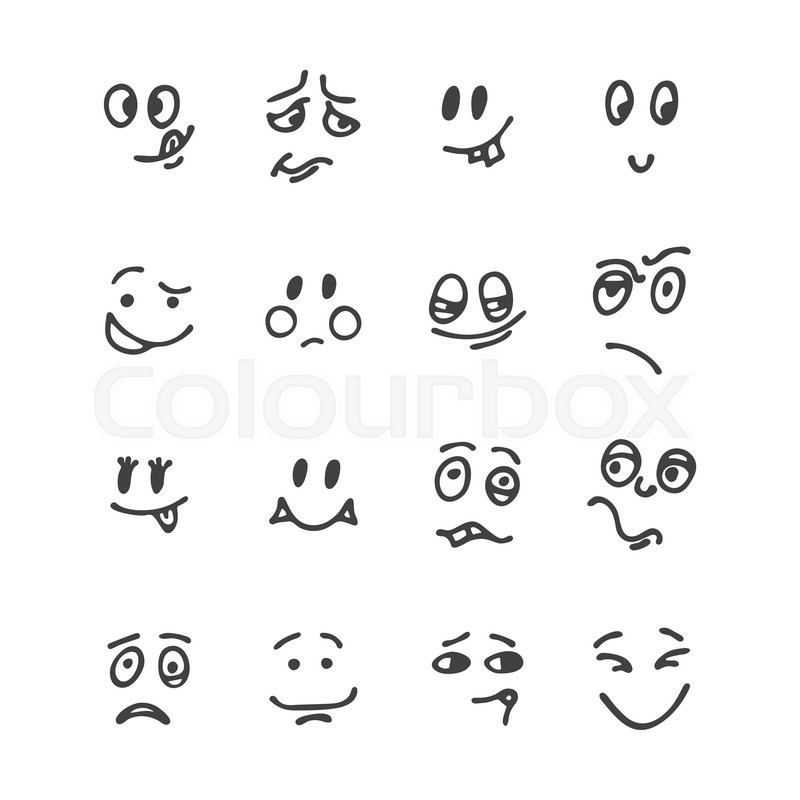 800x800 Set Of Hand Drawn Funny Faces. Happy Faces. Sketched Facial - Funny Face Sketch
