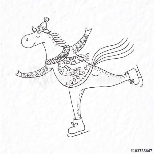 500x499 Funny Horse On The Skates. Nursery Art. - Funny Horse Sketches
