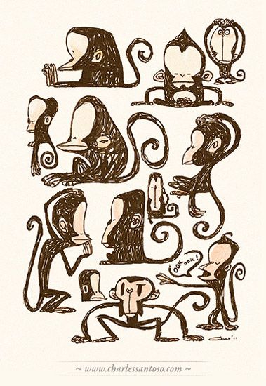 379x550 214 Best Monkey Images Animal Illustrations - Funny Monkey Sketch