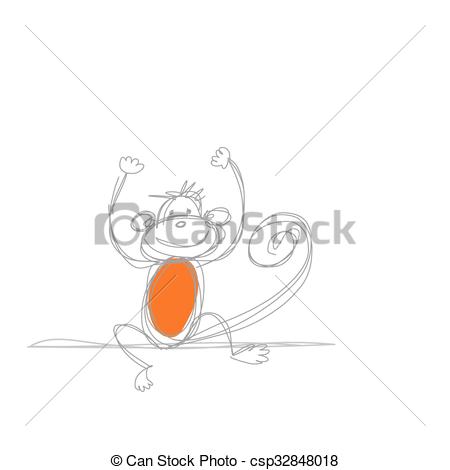 450x470 Funny Monkey Sketch For Your Design. Vector Illustration. - Funny Monkey Sketch