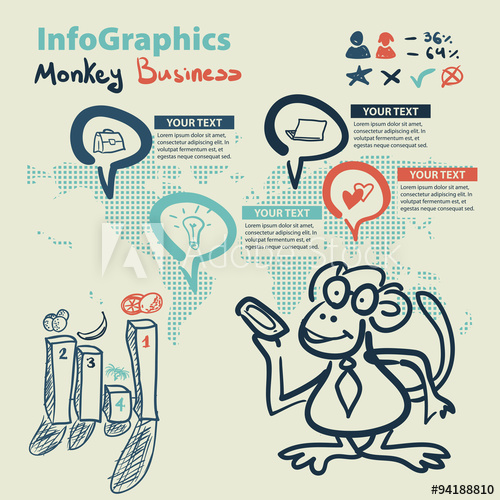 500x500 Infographics Set In The Style Of A Sketch Of The Funny Monkey Bu - Funny Monkey Sketch