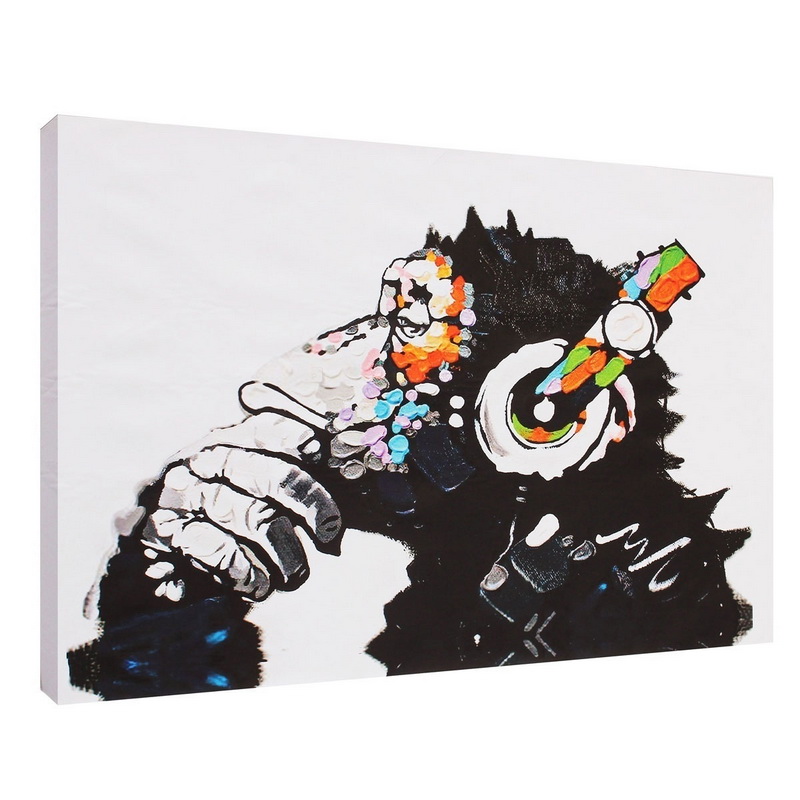 800x800 Chimp Listening To Music In Earphones Dj Wall Stickers For Living - Funny Monkey Sketch