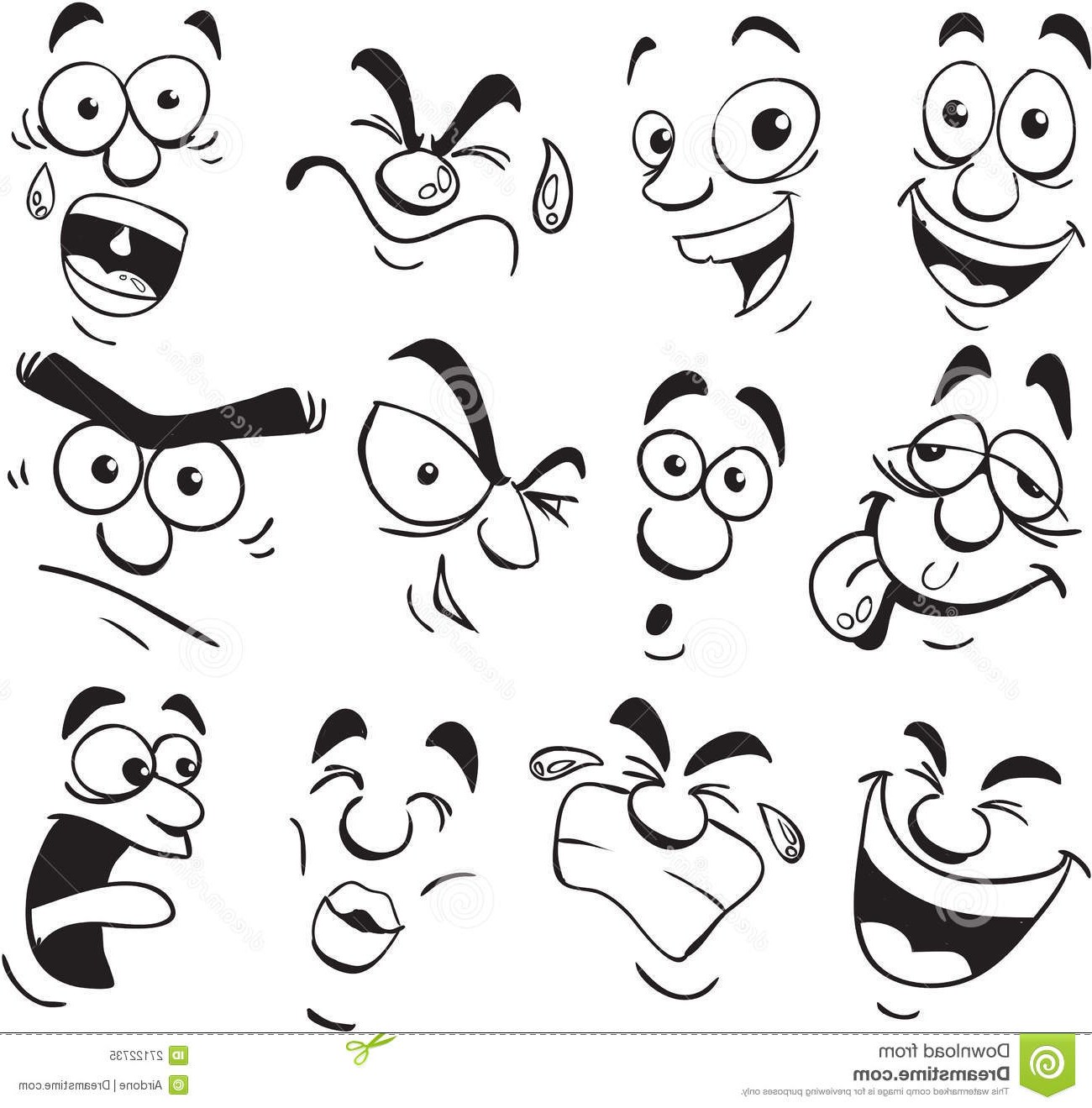 Hand Drawn Funny Smiley Faces Sketched Facial Expressions