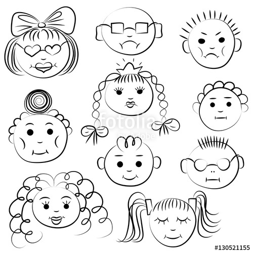 500x500 Set Of Ten Cute Kids. Funny Children Drawings Of Faces. Sketch - Funny Sketch Faces