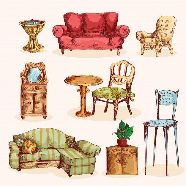 626x626 Furniture Sketch Colored Vector Free Download - Furniture Sketch
