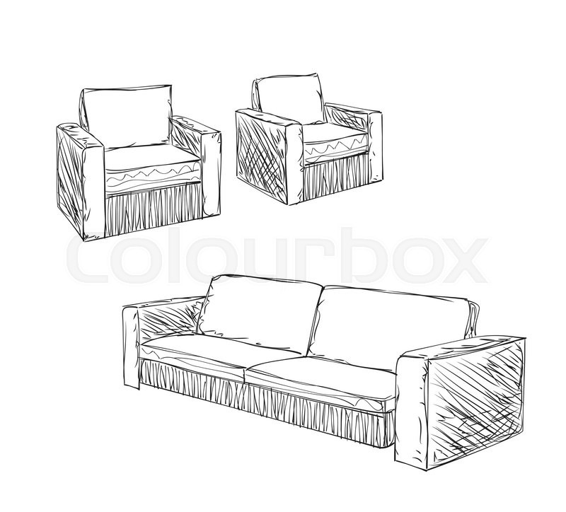 800x724 Doodle Armchair Set For Interior Design. Furniture Sketch Stock - Furniture Sketch