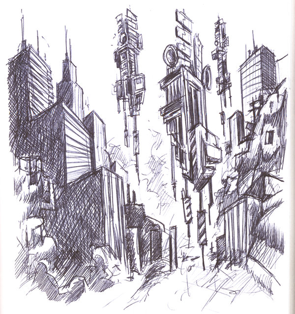 600x639 Old Sketch 8 City Sketch By Voodoodwarf - Future City Sketch