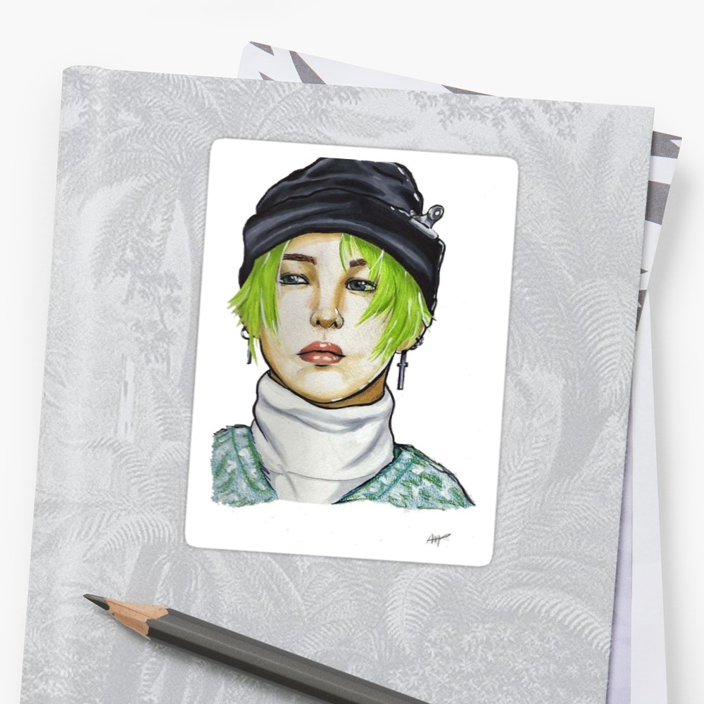 1000x1000 G Dragon Fanart Big Bang Drawing Copic Green Hair Stickers By - G Dragon Sketch