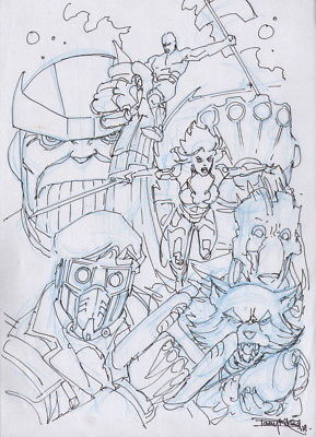 289x400 Barry Kitson Signed Original Prelim Art Sketch ~ Guardians Of The - Galaxy Sketch