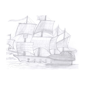 300x300 Galleon Full Sail Drawing By Aric Conall - Galleon Sketch