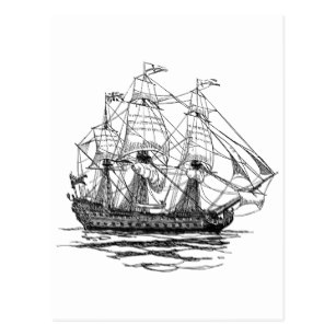 307x307 Pirate Sketch Postcards Zazzle - Galleon Sketch
