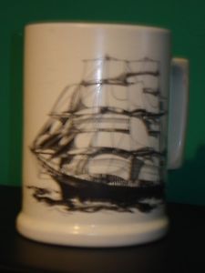 225x300 Potteried Nautical Sailing Tankard, Cream With A Black Sketch Of - Galleon Sketch