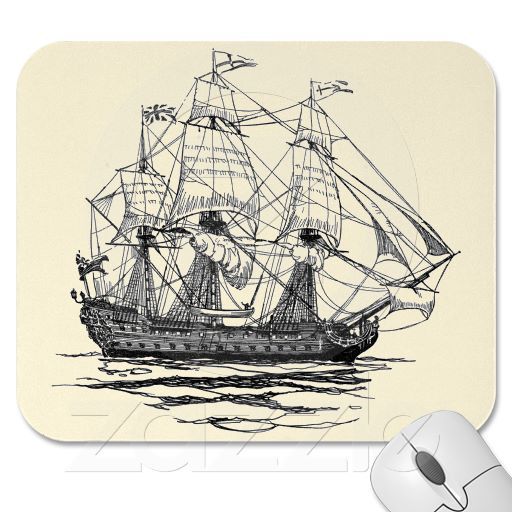 512x512 Vintage Pirates Galleon, Sketch Of A 74 Gun Ship Mouse Pad - Galleon Sketch