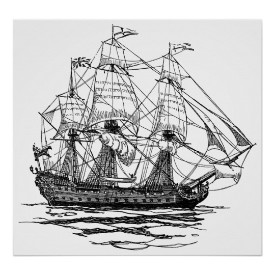 540x540 Vintage Pirates Galleon, Sketch Of A 74 Gun Ship Poster - Galleon Sketch