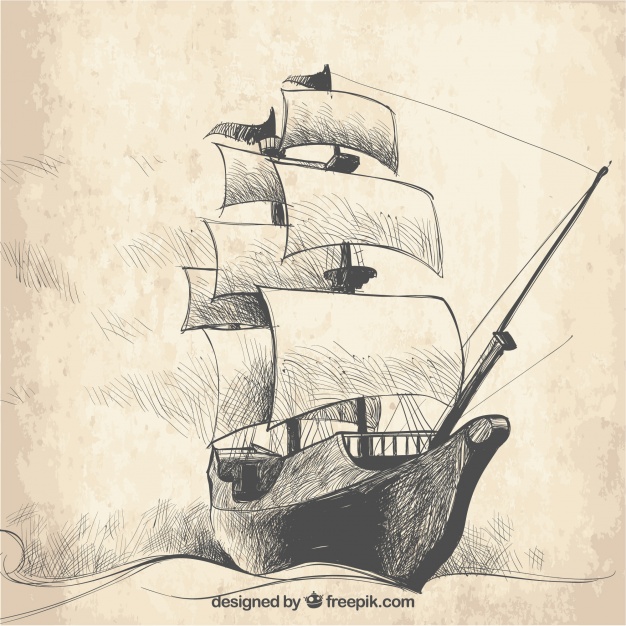 626x626 Vintage Sketch Of Galleon Background Vector Free Download - Galleon Sketch