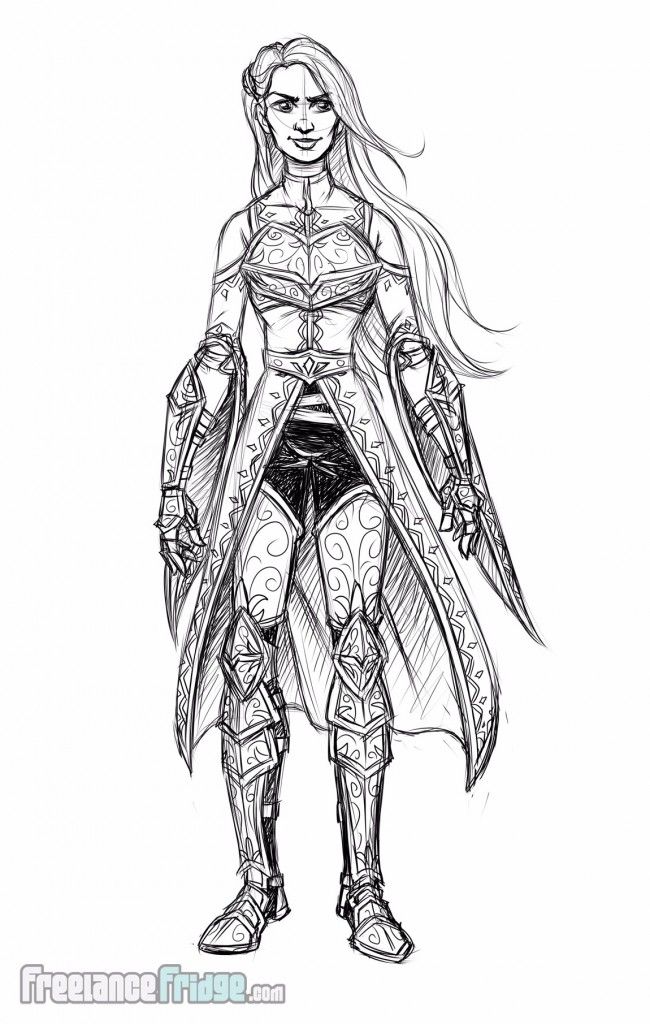 650x1024 Female Knight Warrior Woman Wearing Armor Cloak Character Concept - Game Character Sketch