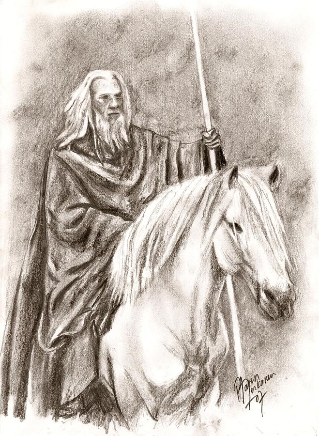 659x900 Gandalf With Shadowfax Drawing By Maren Jeskanen - Gandalf Sketch