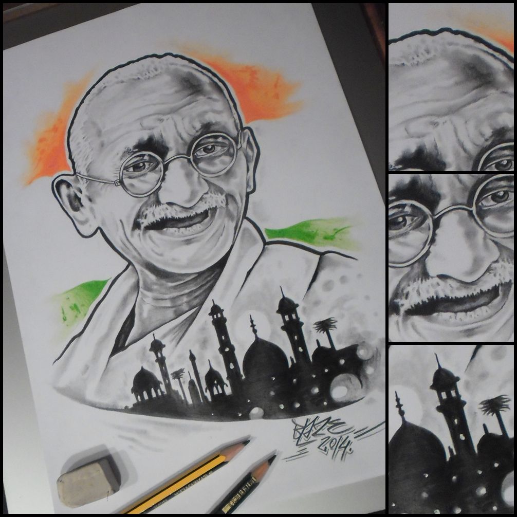 1006x1006 Mahatma Gandhi, India Pencil Drawing By Blaze Drawings And Art - Gandhi Pencil Sketch