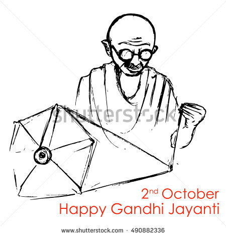 450x470 Collection Of Easy Drawing Of Gandhiji For Kids High Quality - Gandhi Sketch Outline