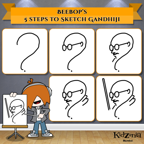 600x600 Kidzania Mumbai On Twitter 5 Easy Steps To Draw Gandhi By Beebop - Gandhi Sketch Outline