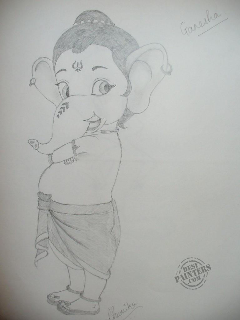 768x1024 Pencil Painting Ganpati Pics Of Pencil Sketch Ganesh Easy Drawing - Ganesh Easy Sketch