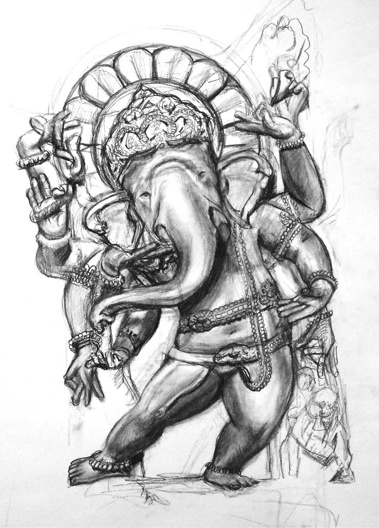 770x1074 Dancing Ganesha, First Sketch Drawing By Andrea Sanchez Saatchi Art - Ganesh Line Sketch