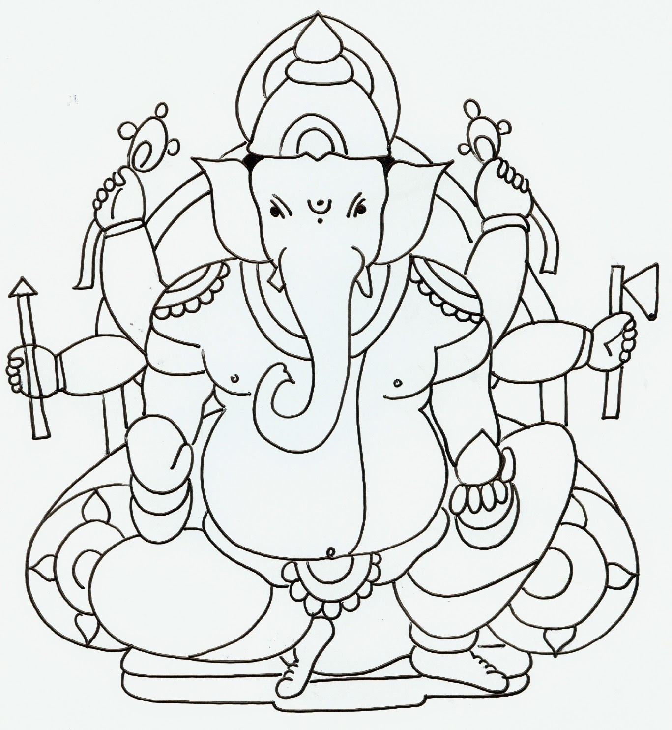 1367x1484 Lord Ganesha Easy Drawing Ganesh Sketch Easy Simple Drawing Of - Ganesh Sketch