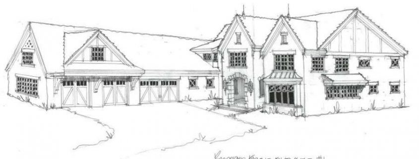 845x321 Home Sketch With Sideload Garage - Garage Sketch