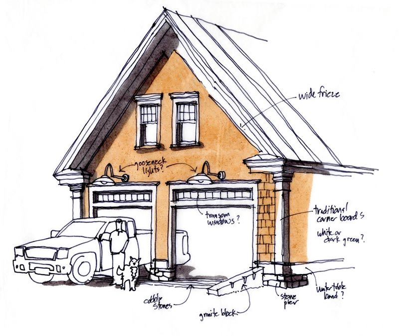 800x673 Sketch Of Garage With Details Lights, Transom Windows - Garage Sketch
