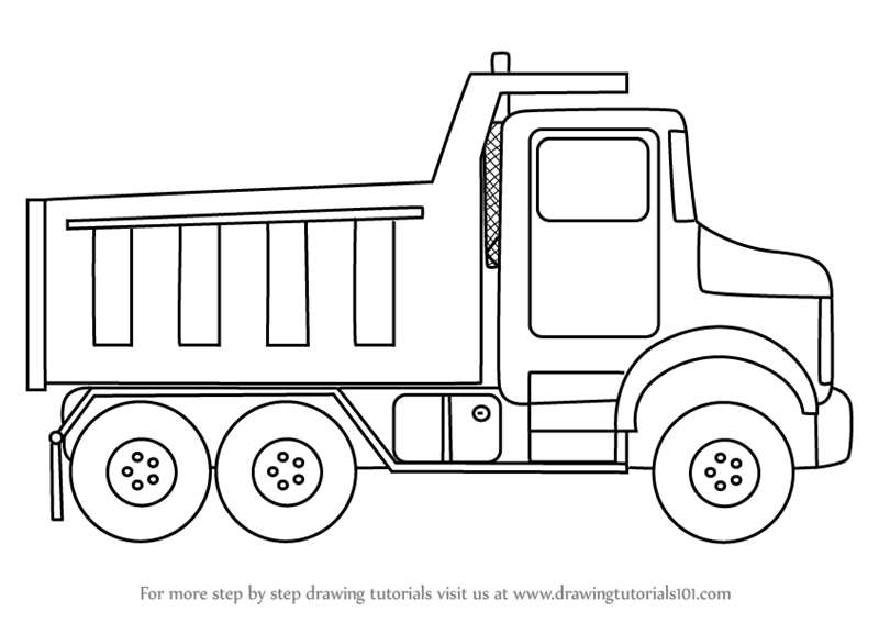 800x567 Learn How To Draw Simple Dump Truck (Trucks) Step By Step - Garbage Truck Sketch