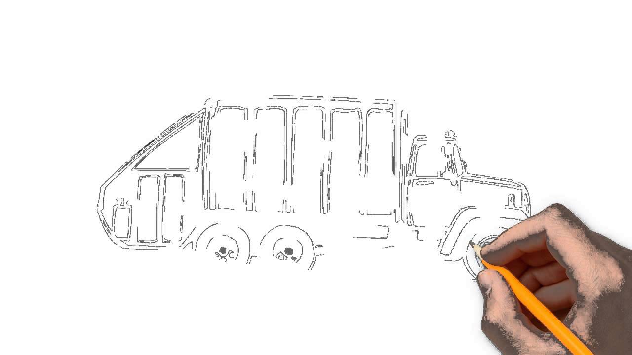 1280x720 Garbage Truck Transport Pencil To Draw Step By Step - Garbage Truck Sketch