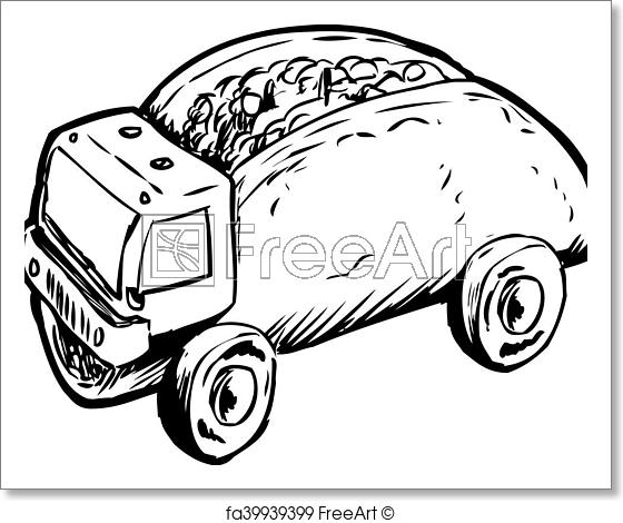 560x470 Free Art Print Of Single Beef Taco Dump Truck Sketch. Funny - Garbage Truck Sketch