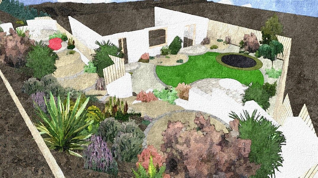 1073x599 Slope Garden Design Sketch Gordon Sloped Garden - Garden Design Sketch