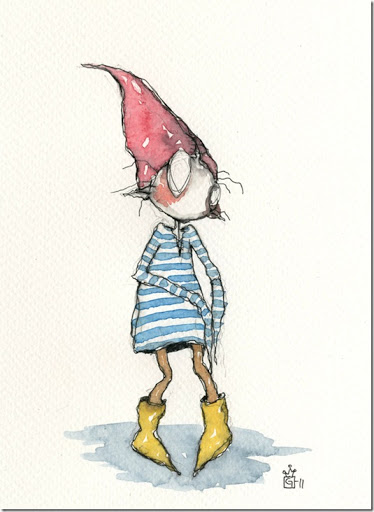 374x512 Garden Gnome Moment Gunvor Handmade Illustration - Garden Gnome Sketch