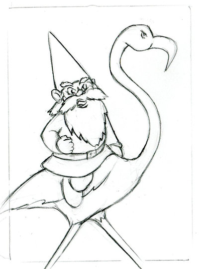 400x539 Lawn Gnome And Flamingo Sketch By Tursiart - Garden Gnome Sketch