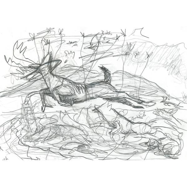 600x600 Garden Of Eden Leaping Stag With Fox Paper Collage Art Dolan Geiman - Garden Of Eden Sketch