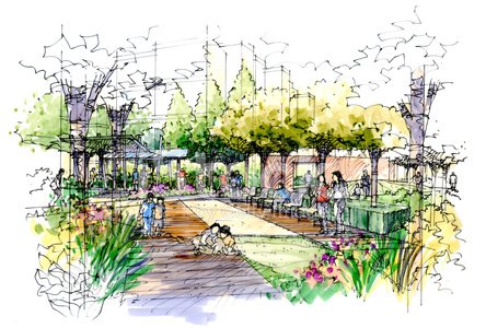 444x300 Landscape Garden Sketch Series 03 Stock Vectors - Garden Sketch