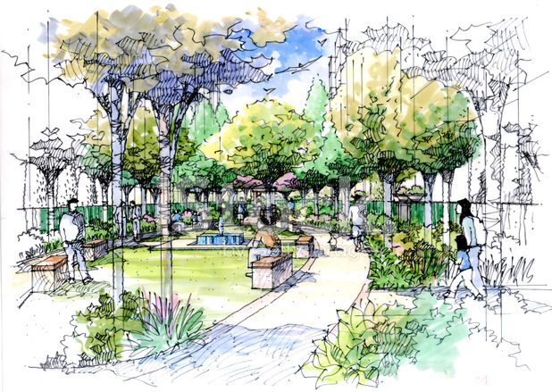 618x439 Landscape Garden Sketch Series 14 Stock Vector - Garden Sketch