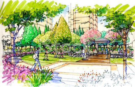 449x292 Landscape Garden Sketch Series 22 Stock Vectors - Garden Sketch