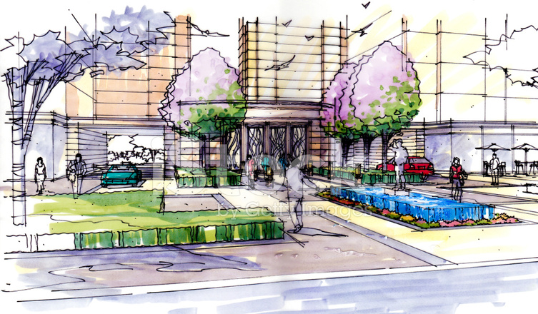 753x440 Landscape Garden Sketch Series 27 Stock Vector - Garden Sketch