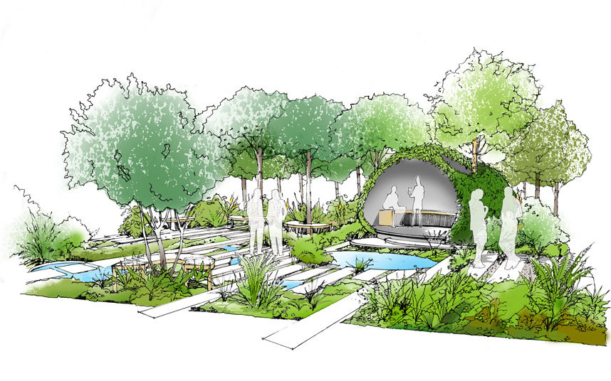 858x536 Rhs Hampton Court Palace 2015 Show Garden Sketches - Garden Sketch
