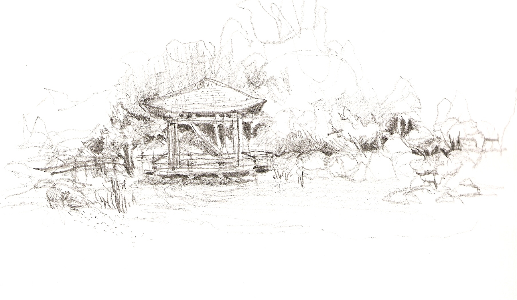 1806x1050 Top Japanese Garden Drawing 8 On Garden Design Ideas With Hd - Garden Sketch Easy