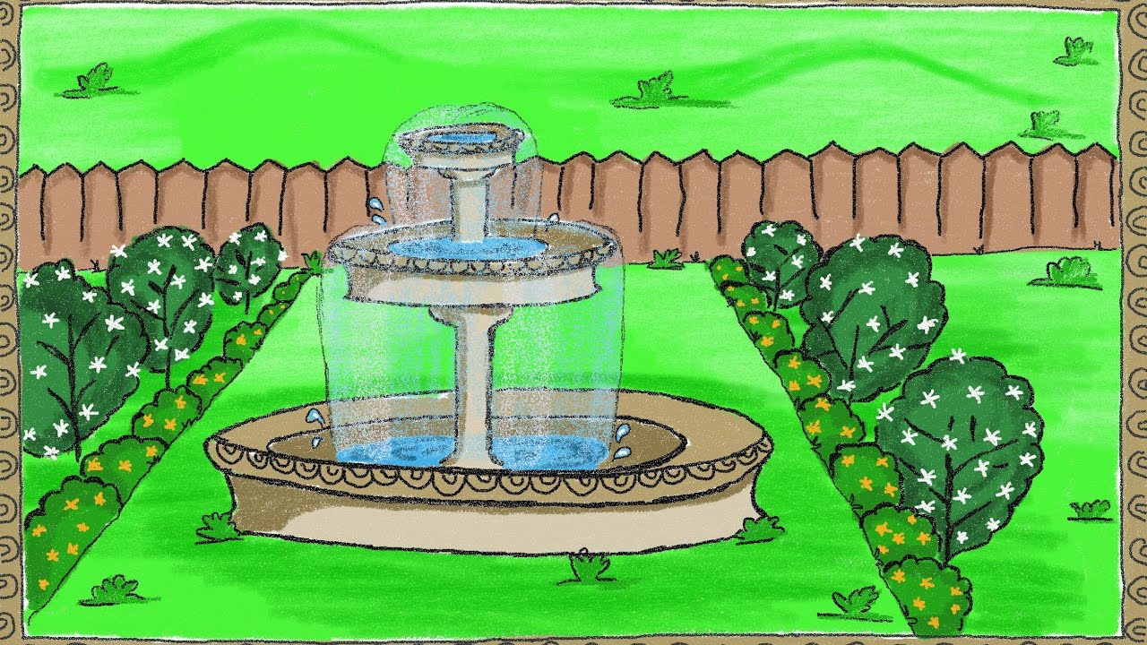 1280x720 Drawing A Simple Garden Fountain How To Draw A Fountain - Garden Sketch For Kids