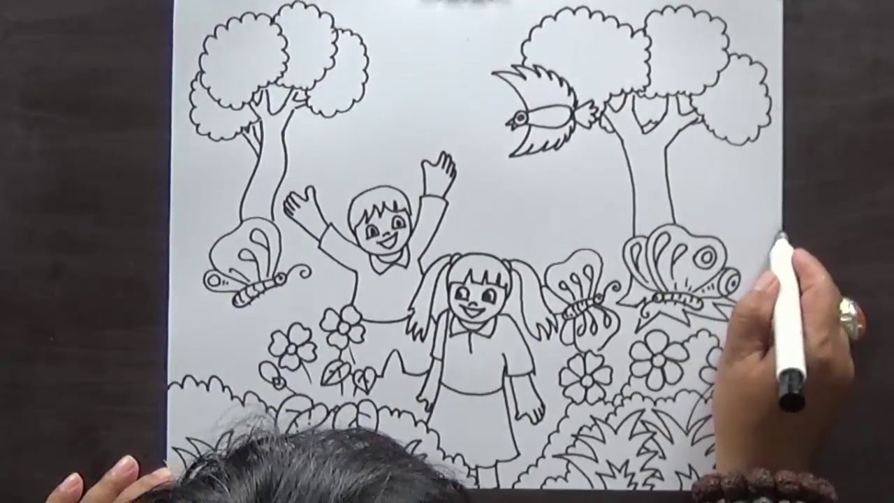 1280x720 How To Drawing Sketch For Kid - Garden Sketch For Kids