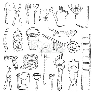 380x380 Garden Tools Drawing - Garden Tools Sketch