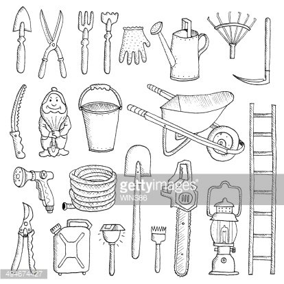 414x414 Hand Drawn Garden Tools, Spring Gardening, Sketch Premium Clipart - Garden Tools Sketch