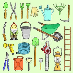 300x300 Hand Drawn Garden Tools, Spring Gardening, Sketch Stock Vectors - Garden Tools Sketch