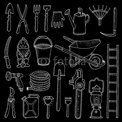 400x400 Hand Drawn Garden Tools, Spring Gardening, Sketch Buy Photos - Garden Tools Sketch