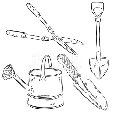 440x440 Detailed Drawings Of Gardening Tools Stock Vector - Garden Tools Sketch